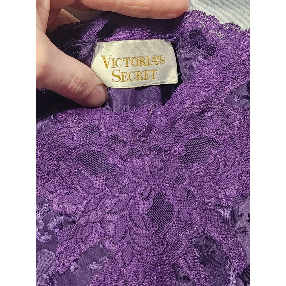 VTG Victorias Secret Gold Label Satin & Lace Floral Paisley Purple Slip Dress  S